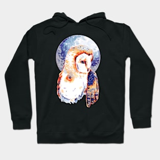 Snowy Owl with Cool Silver Blue Moon Hoodie